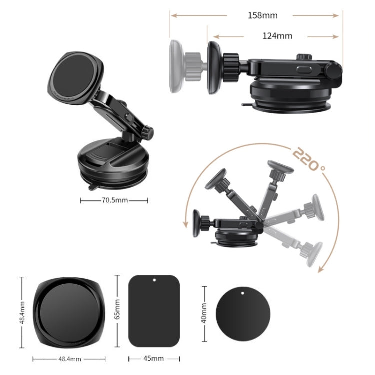 Car Telescopic Suction Cup Rubber Bottom Strong Magnetic Mobile Phone Holder, Magnetic Mobile Phone Holder