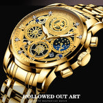 BINBOND 4010 Multifunctional Waterproof Hollowed Luminous Quartz Watch