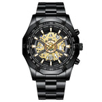 BINBOND S033 Hollowed Mechanical 30m Waterproof Luminous Quartz Watch, Black Steel-Black-Gold, Black Steel-Black-Rose Gold, Full Gold-Black-Gold, Blue Steel-Blue
