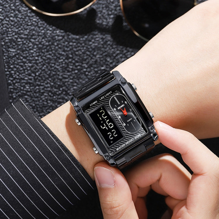 SKMEI 1868 Square Double Display Waterproof Men Watch, Style:, Steel Belt (Rose Gold), Leather Belt (Rose Gold)