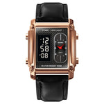 SKMEI 1868 Square Double Display Waterproof Men Watch, Style:, Steel Belt (Rose Gold), Leather Belt (Rose Gold)
