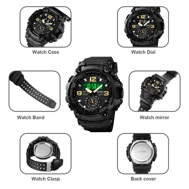 SKMEI 1637 Sports Digital Display Outdoor Shockproof Plastic Large Dial Men Watch, Army Green, Blue Camouflage, Army Green Camouflage, Gray Black