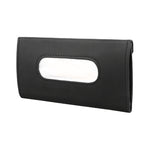 Car Sun Visor Tissue Holder Leather Hanging Storage Box, Black, Beige