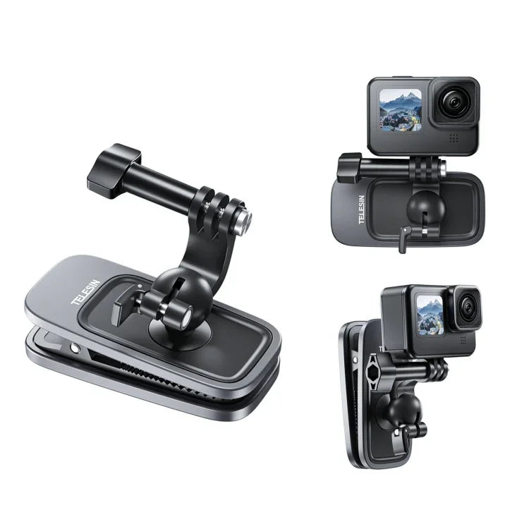TELESIN 360 Degree Rotation Magnetic Backpack Clip Clamp Mount For Action Camera, TELESIN