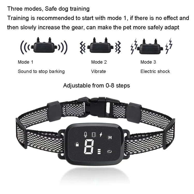PT221 Intelligent Automatic Electric Strike Collar Touch Digital Display Rechargeable Waterproof Dog Trainer Stop Barker, 3 Training Modes