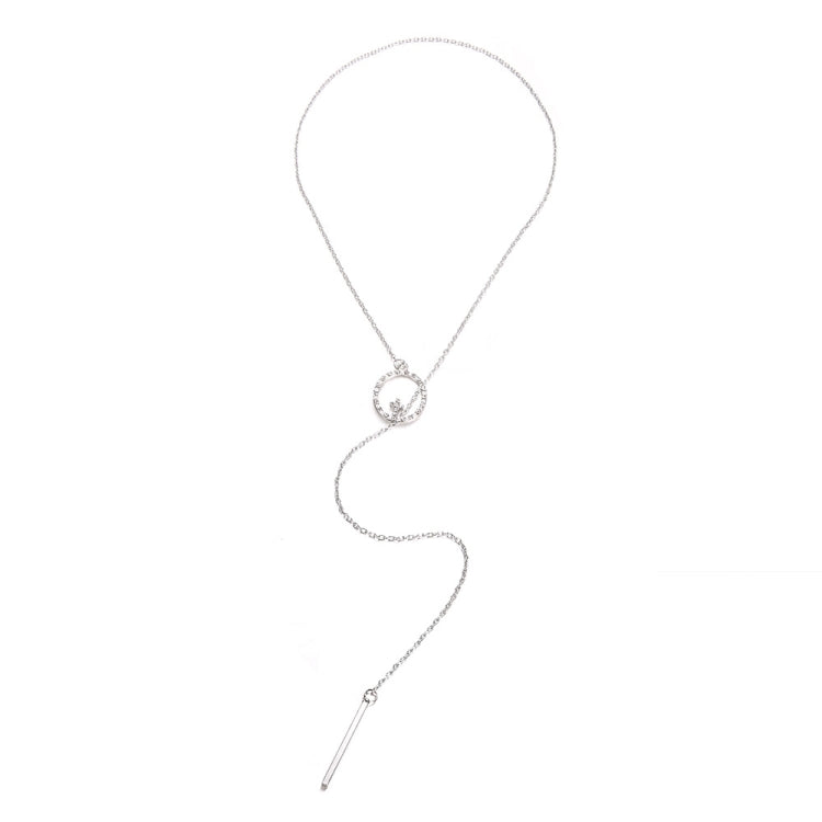 Cross Round Metal Rod Alloy Long Sweater Chain Necklace, SKU1130 Silver