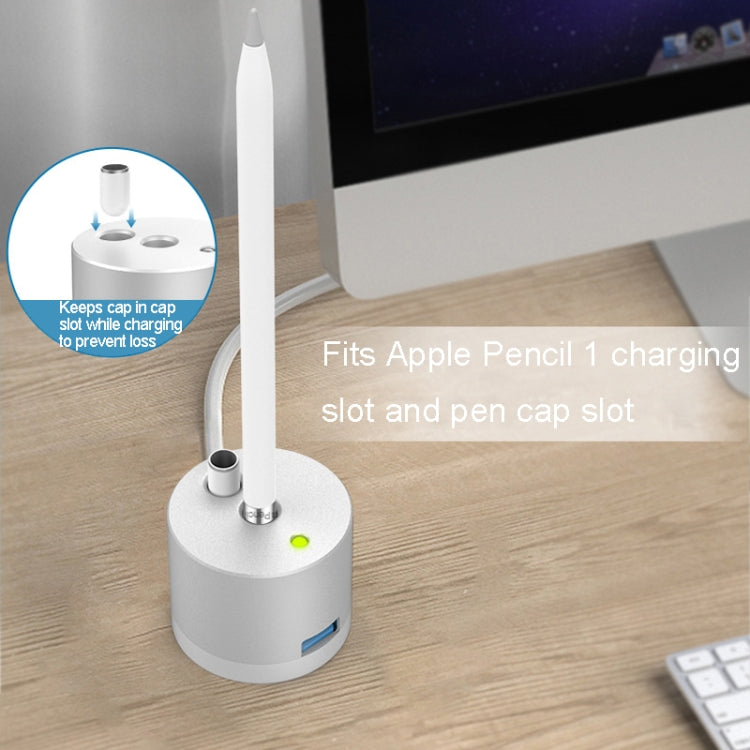 For Apple Pencil 1 USB Charging Adapter Metal Base With LED Indicator, A48 Black