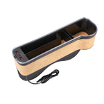 Car Central Control Seat Gap Storage Box with Dual USB Ambient Lights, Suede Khaki Co-pilot
