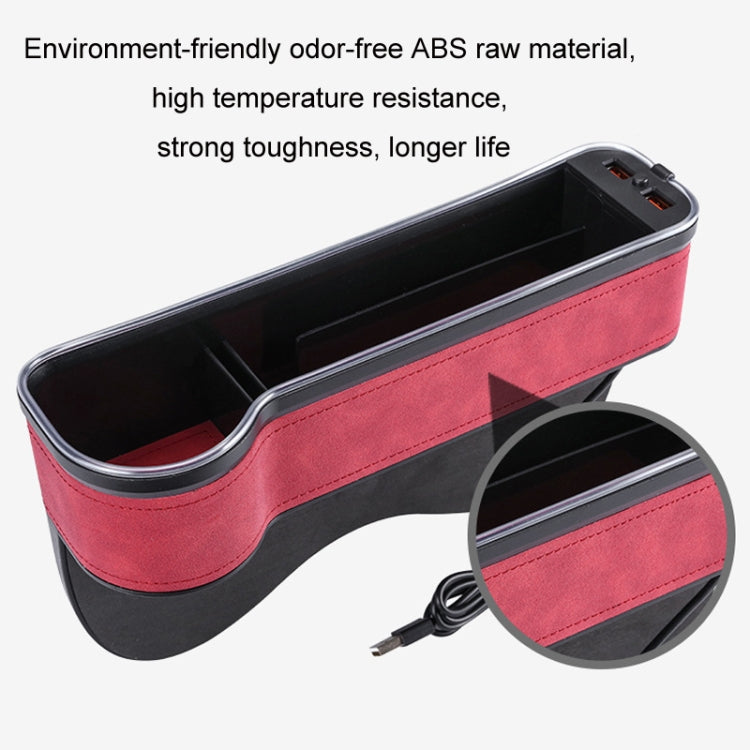 Car Central Control Seat Gap Storage Box with Dual USB Ambient Lights, Suede Khaki Co-pilot