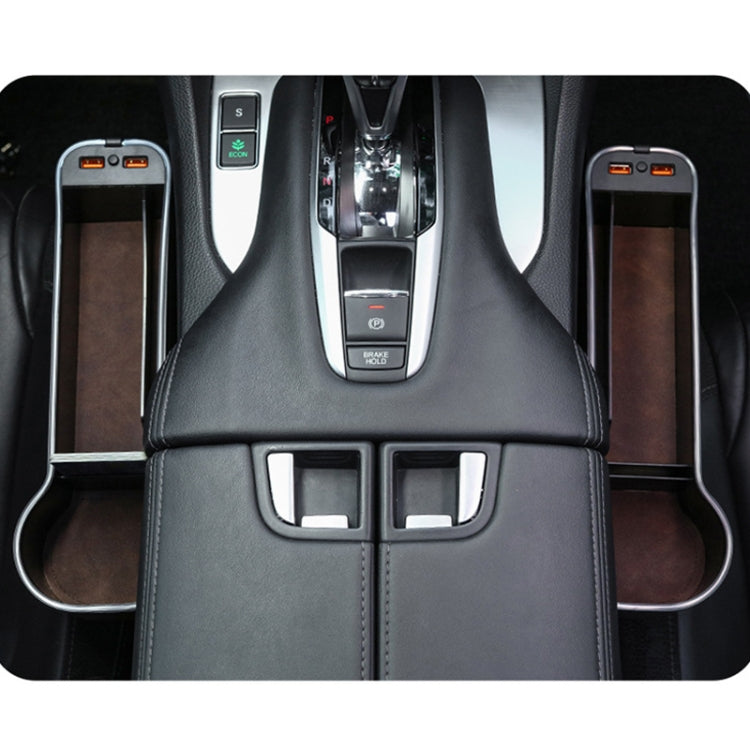 Car Central Control Seat Gap Storage Box with Dual USB Ambient Lights, Suede Khaki Co-pilot