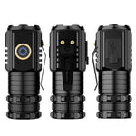 3 LED Mini Flashlight Rechargeable Waterproof 2000LM Super Bright Torch, Tail No Magnet, Tail Magnet