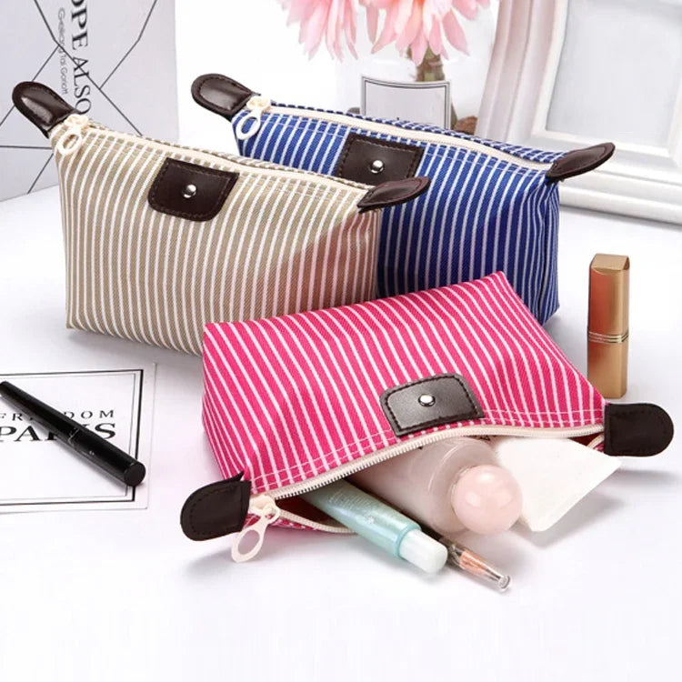 Striped Dumpling Cosmetic Bag Travel Folding Toiletry Bag