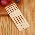 Bamboo Fruit Stick Disposable Two Tines Dessert Fork For Home Use, 100pcs /Can, 200pcs /Can