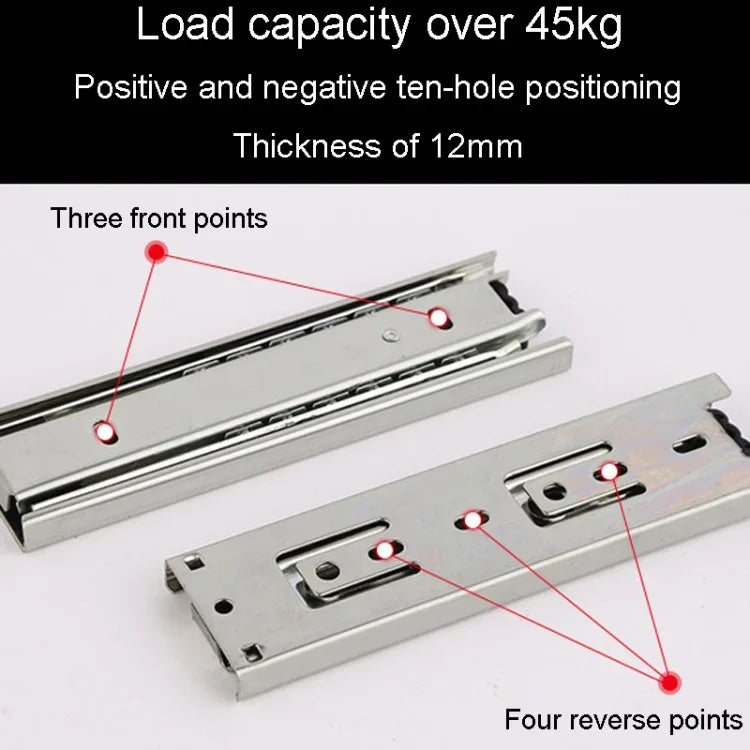 1 Pair Thickened Three Sections Ball Slide Mute Drawer Track Rail, 4 inch 10cm, 6 inch 16cm, 8 inch 20cm