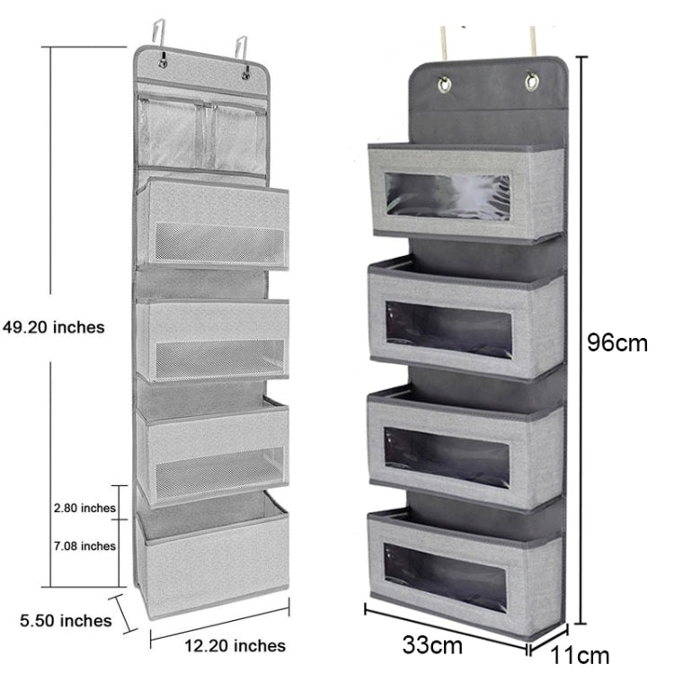 GD03 Wall-Mounted Fabric Storage Bag Wardrobe Room Door Behind Hanging Bag, 4+1 Gray, 4+1 Beige, Lantern Flower 4-grids