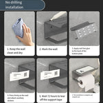 2 In 1 No-Punch Bathroom Shelf Household Paper Towel Cell Phone Toiletries Storage Rack