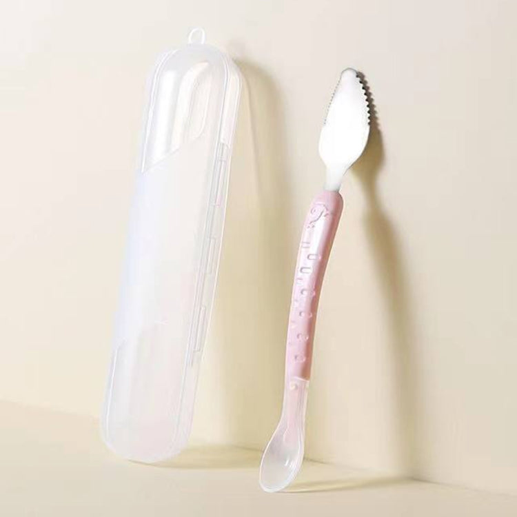 Baby Fruit Double-Ended Scraping Spoon 304 Stainless Steel Silicone Soft Spoon, Pink, Blue, Blue With Storage Box, Pink With Storage Box