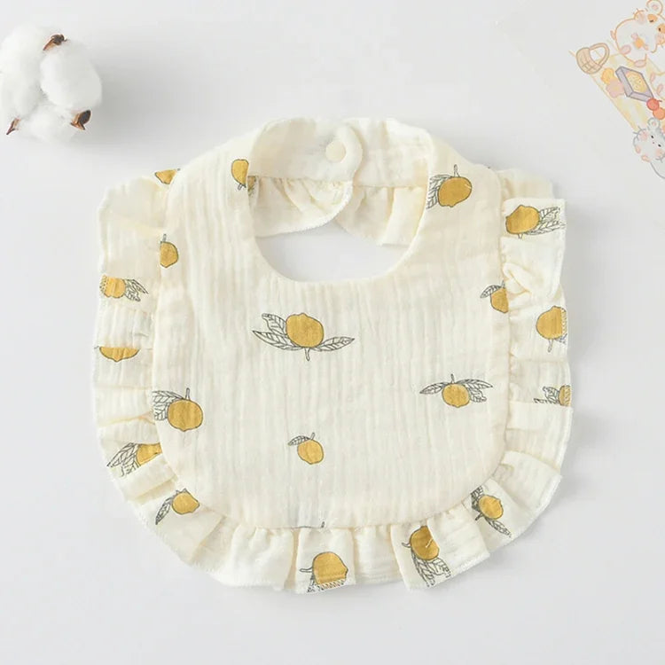 Baby Feeding Bib Ruffle Infants Saliva Towel Soft Cotton Burp Cloth, Yellow Lemon, Rabbit, Yellow Orange, Peach Heart, Mushroom Rabbit, Leaf Fruit, Little Pink Rabbit, Love, Dutch Flower, Floral, Pink Rose, Squirrel, Rainbow, Little Tiger              ...