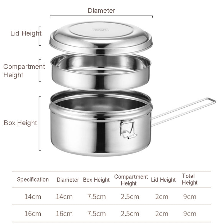 304 Stainless Steel Round Lunch Box, 14cm Single Layer, 16cm Single Layer, 16cm Double Layer