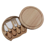 4pcs /Set Round Oak Box Cheese Knife Spatula Stainless Steel Cheese Tools Cutlery, Steel Color, Black, Gold