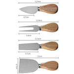4pcs /Set Round Oak Box Cheese Knife Spatula Stainless Steel Cheese Tools Cutlery, Steel Color, Black, Gold