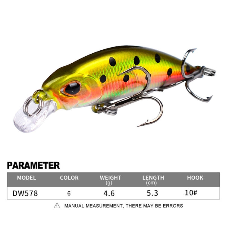 5.3cm 4.6g Sinking Minnow Lure Long Casting Bionic Plastic Hard Bait Fishing Tackle, PROBEROS DW577 8003 Hook, PROBEROS DW578 Ordinary Hook