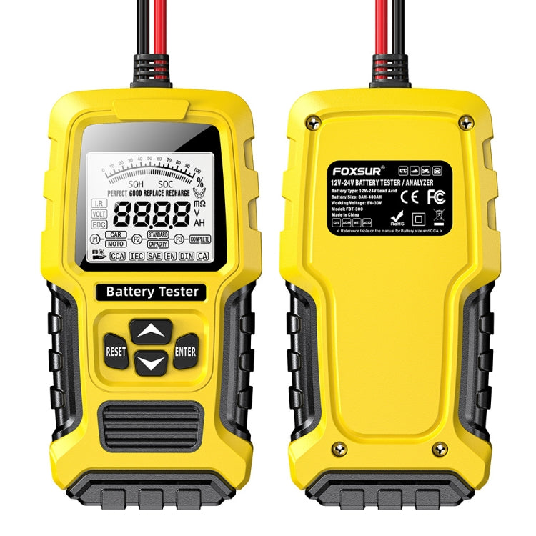 FOXSUR 12V/24V Automotive Lead-acid Battery Internal Resistance Rapid Analyzer, Yellow