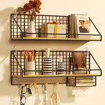 Household Large Non-Punching Organizer Wall Hanging Shelf, Black Basic Model, Black Wooden Ball With Tissue Box