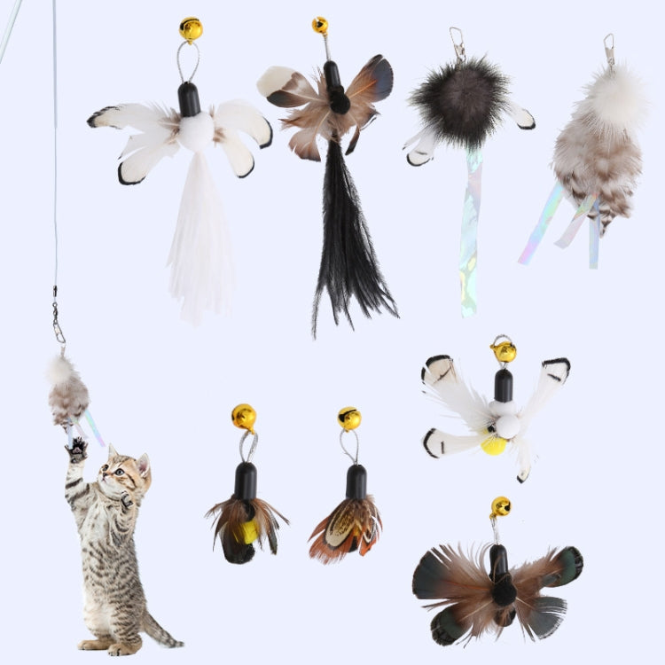 Simulated Insect Feather Cat Teaser Replacement Head Cats Self-Help Toy Bell, White Tailed Bug