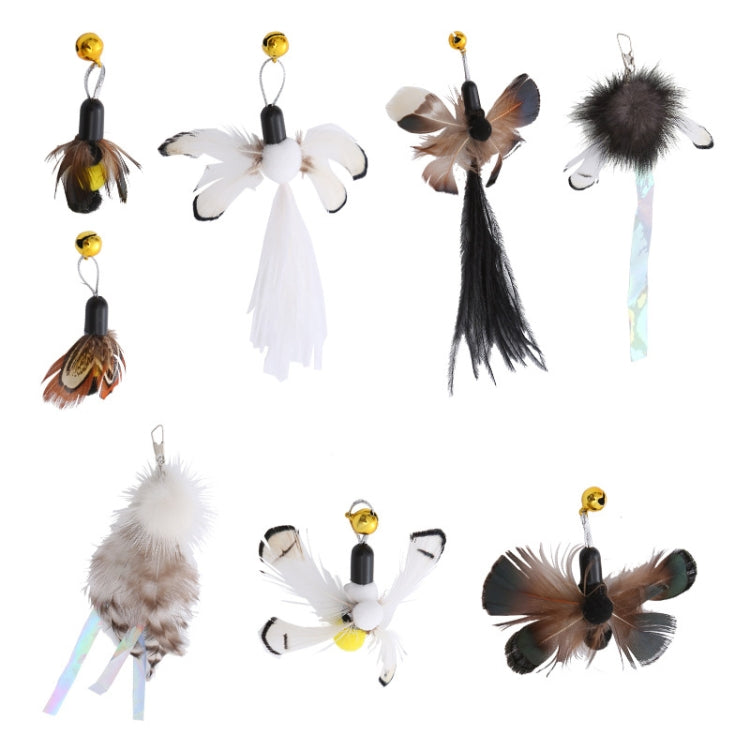 Simulated Insect Feather Cat Teaser Replacement Head Cats Self-Help Toy Bell, White Tailed Bug