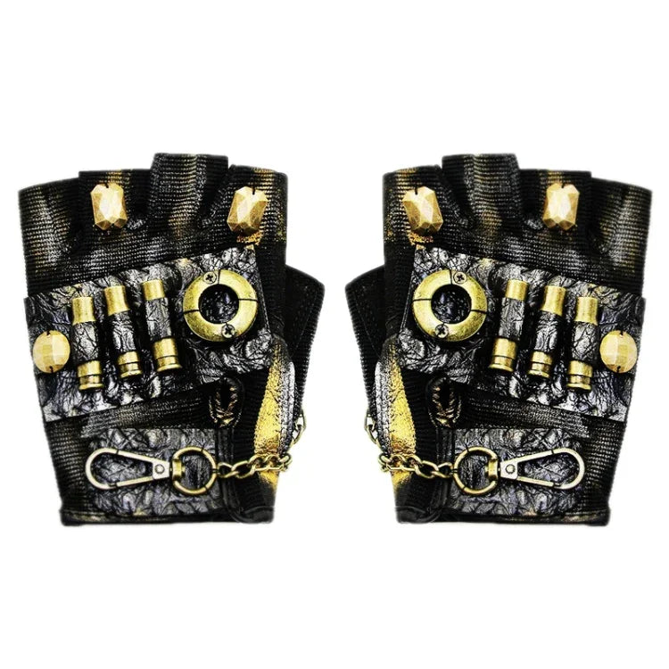 Punk Biker Half Finger Gloves Halloween Accessories, S, M, L, XL