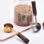 15ml Wooden Handle Stainless Steel Measuring Spoon Coffee Powder Milk Powder Spoon, Silver, Gold