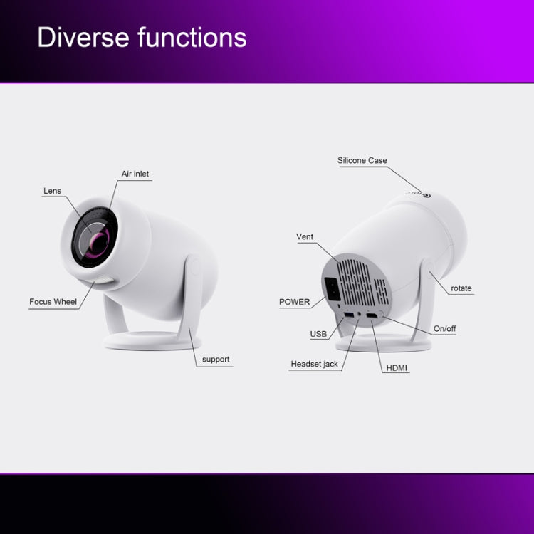 HY400 Android 12.0 System Intelligent Projector Portable Family Projector, US Plug, EU Plug, UK Plug, AU Plug