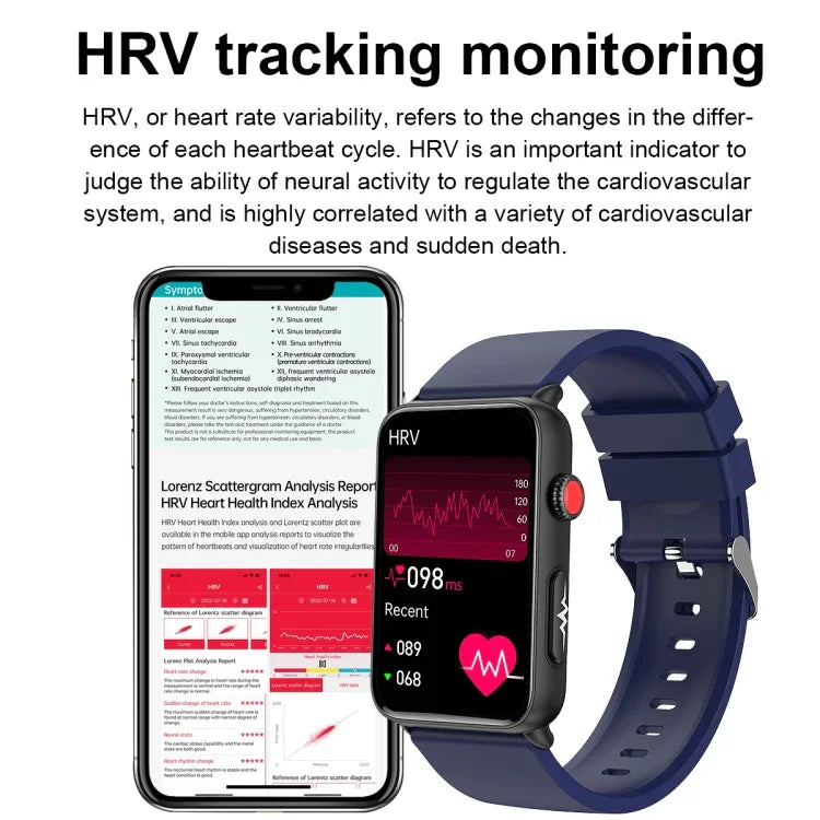 Smart Watch Ring ECG Temperature Heart Rate Blood Pressure Health Bluetooth Talking Watch, Black Silicone, Red Silicone, Blue Silicone, Black Leather, Brown Leather