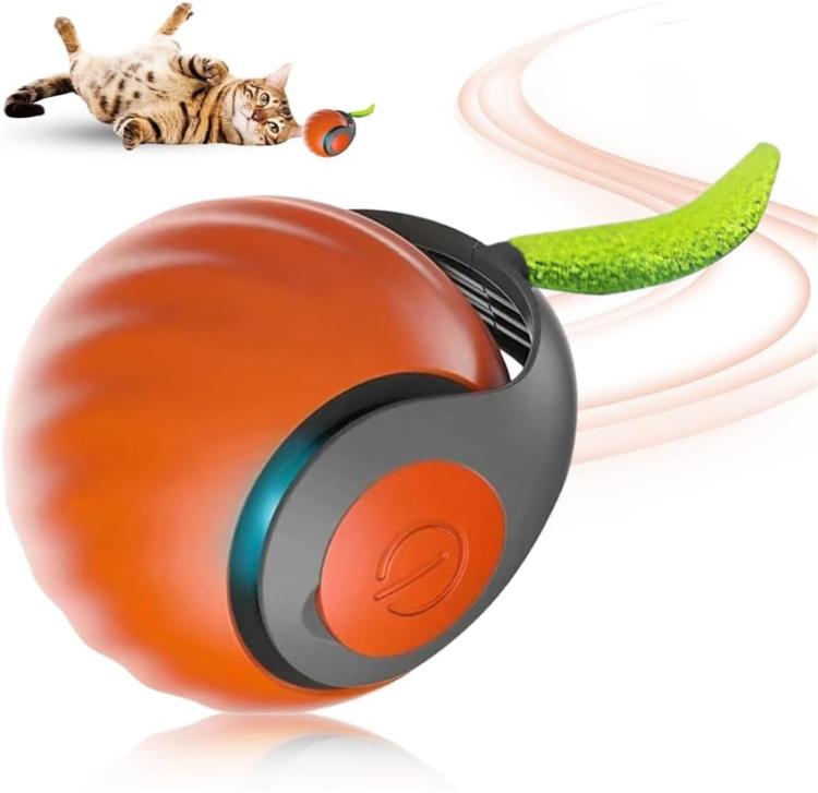 Smart Self Rolling Ball Interactive Cat Toys USB Rechargeable Cat Ball Two Speed Adjustment, TUTU Blue, TUTU Orange