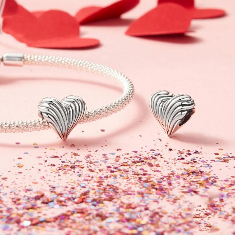 S925 Sterling Silver Oxidized Heart-shaped Bracelet Beads