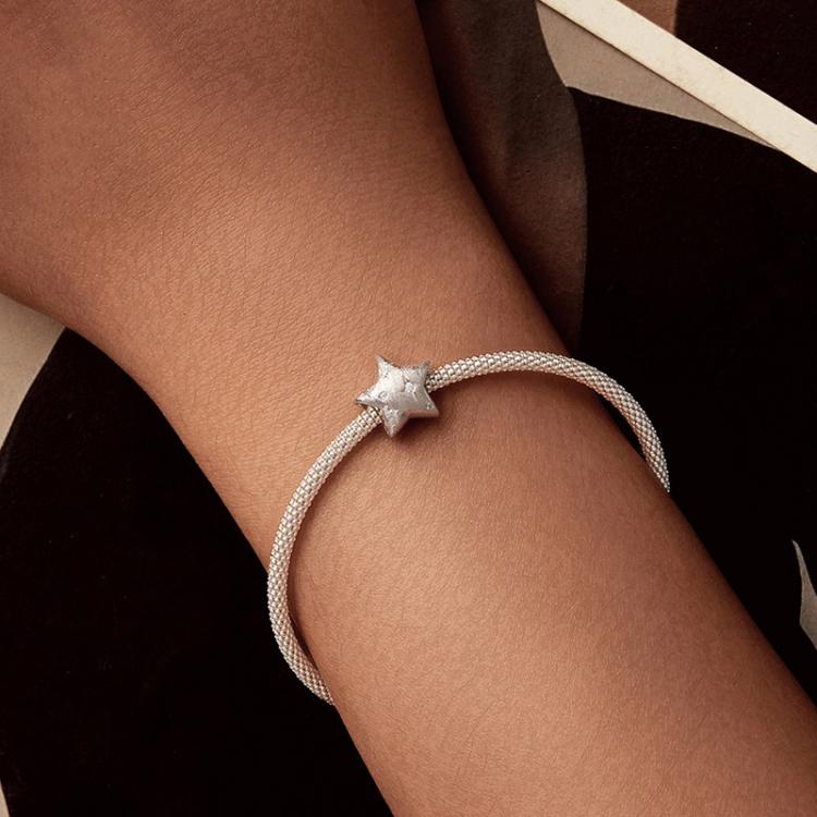 S925 Sterling Silver Platinum-Plated Five-Pointed Star Beads