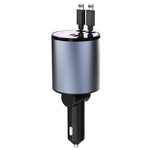 100W Metal Car Retractable Cable Cigarette Lighter Charger, 8 Pin+TYPE-C, 8 Pin+8 Pin (2.4A), TYPE-C+TYPE-C (PD+QC)