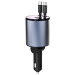 100W Metal Car Retractable Cable Cigarette Lighter Charger, 8 Pin+TYPE-C, 8 Pin+8 Pin (2.4A), TYPE-C+TYPE-C (PD+QC)