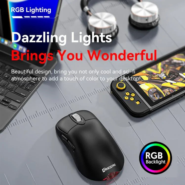 Tri-Mode Wireless Gaming Mouse 24000 DPI, 6 RGB Lighting Modes, Rechargeable, Macro Programmable, Black, White, Pink, Wireless Charging Black, Wireless Charging White, Wireless Charging Pink
