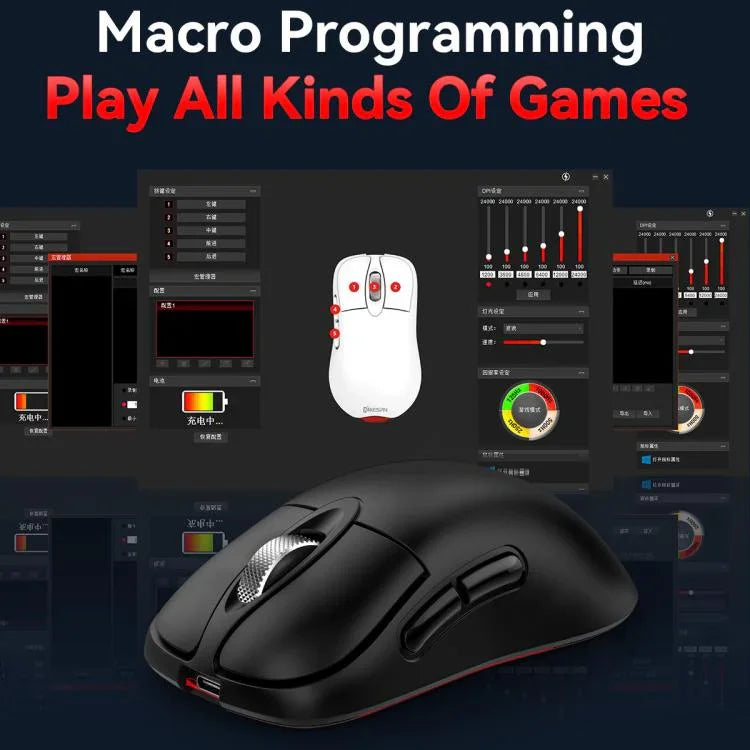 Tri-Mode Wireless Gaming Mouse 24000 DPI, 6 RGB Lighting Modes, Rechargeable, Macro Programmable, Black, White, Pink, Wireless Charging Black, Wireless Charging White, Wireless Charging Pink