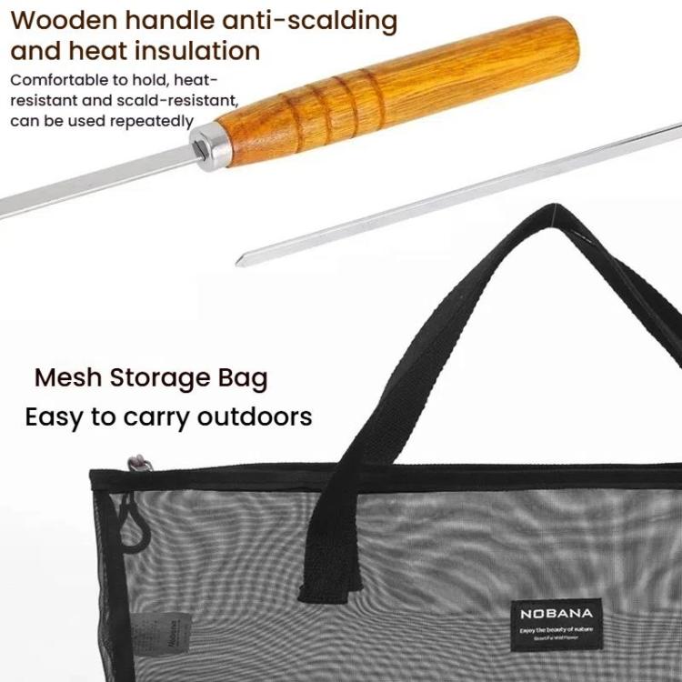 NOBANA Outdoor BBQ Grilling Fork Portable Stainless Steel Wooden Handle Grilling Skewer With Storage Bag, 7pcs /Set White, 7pcs /Set Black, 10pcs /Set White, 10pcs /Set Black