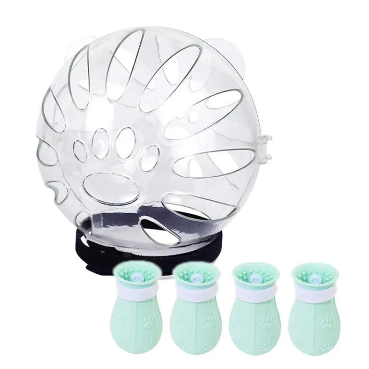 Cat Space Hood Anti-Bite Mouth Cover + Second-Generation Foot Cover, Small Light Green, Small Pink, Small Light Blue, Large Light Green, Large Pink, Large Light Blue