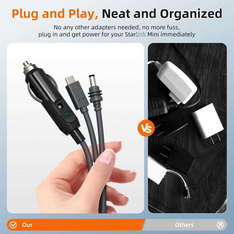 3 In 1 TYPE-C To DC Cigarette Lighter Car Charger For Starlink 4th GEN Mini, 3m, 5m