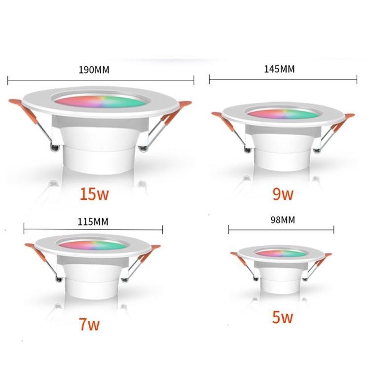Compatible With Tuya WIFI & Bluetooth Recessed Ceiling Light RGB+CW+WW Dimmable LED Downlight, 5W 2.5inch, 7W 3.5inch