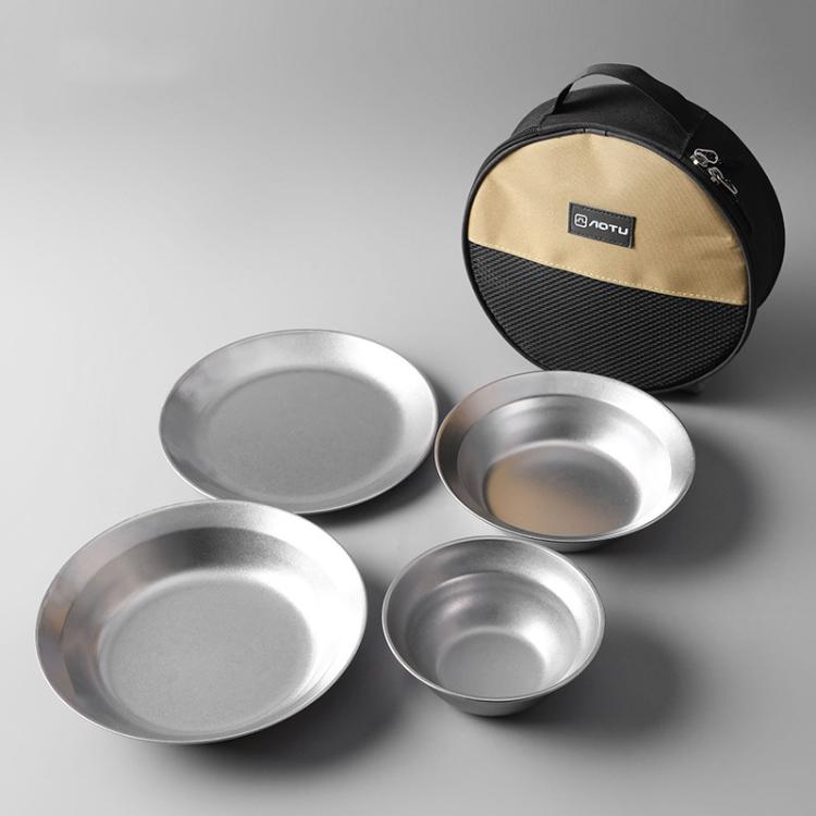 Outdoor Stainless Steel Dinner Plate Set Camping Portable BBQ Plate, With Storage Bag, AOTU AT6438-1 4pcs /Set, AOTU AT6438-1 8pcs /Set, AOTU AT6438-1 12pcs /Set, AOTU AT6438-1 16pcs /Set