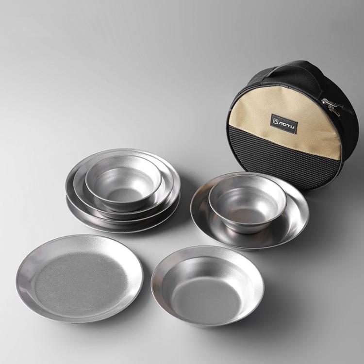 Outdoor Stainless Steel Dinner Plate Set Camping Portable BBQ Plate, With Storage Bag, AOTU AT6438-1 4pcs /Set, AOTU AT6438-1 8pcs /Set, AOTU AT6438-1 12pcs /Set, AOTU AT6438-1 16pcs /Set