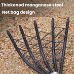 Clam Rake With Mesh Pocket Seaside Beach Rake Wooden Handle Small Iron Rake Tool, Short, Long