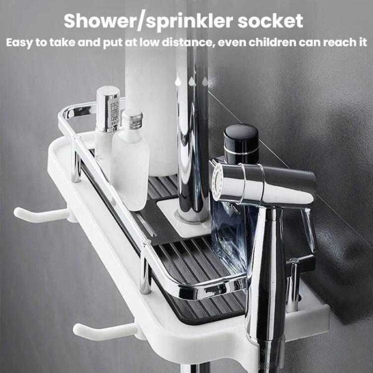 Shower Rod Shelf Elevated Shower Tray Multifunctional Bathroom Storage Rack, Circular Hole White, Square Hole White, Circular Hole Black, Square Hole Black