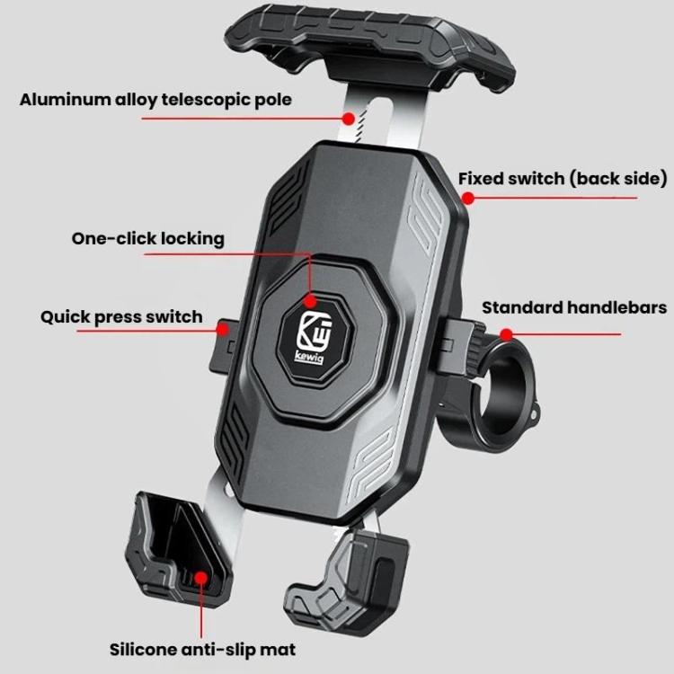 Kewig Motorcycle Riding Phone Mount Universal Quick-Release Phone Clip, Handlebars, Rear View Mirror, Heavy-duty Clamp